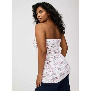 Torrid Floral Print Ruched Tube Top 2X 18/20 White Pink Red Sleeveless NWT‎